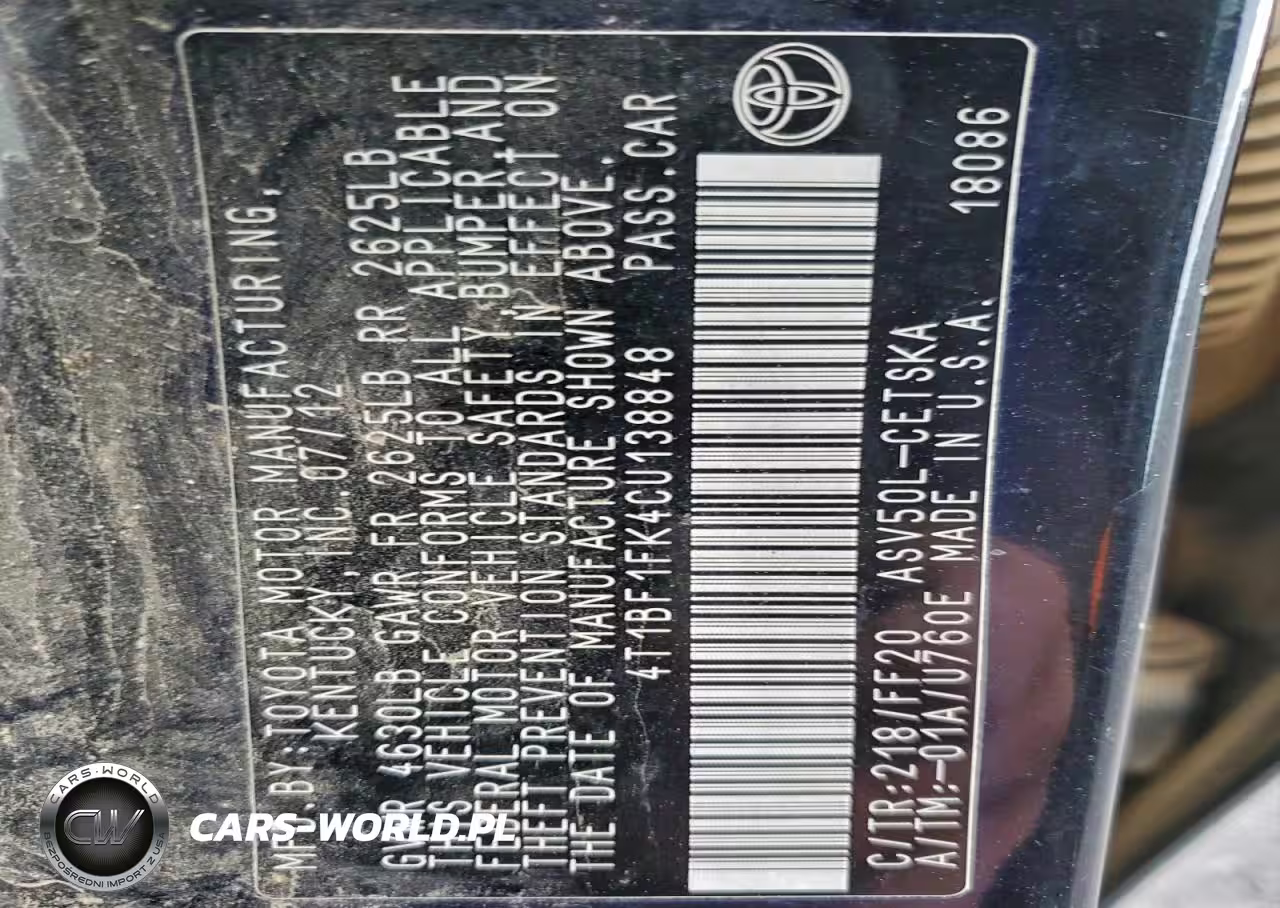 2012 Toyota Camry Base VIN:4T1BF1FK4CU138848 - 12
