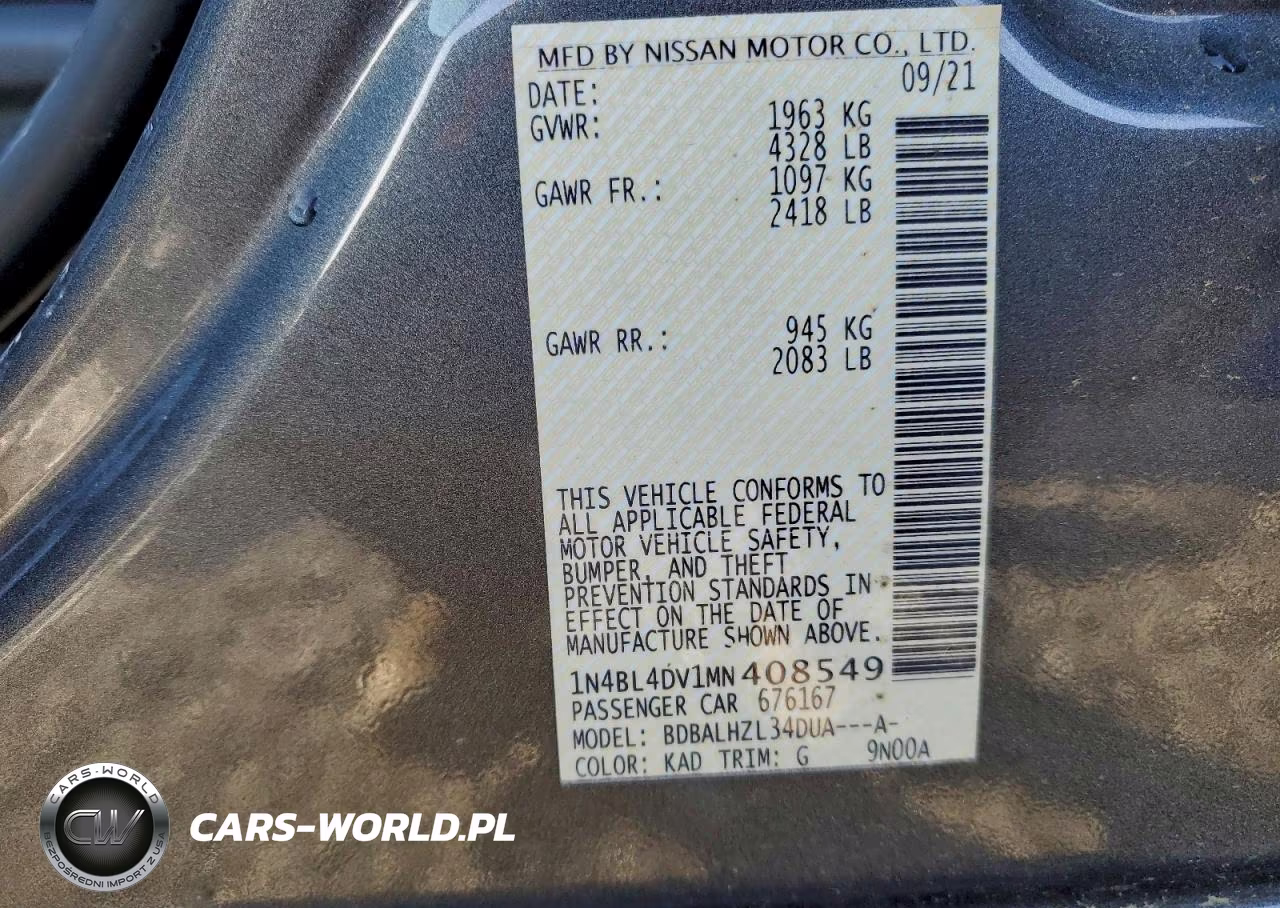 2021 Nissan Altima Sv VIN:1N4BL4DV1MN408549 - 12