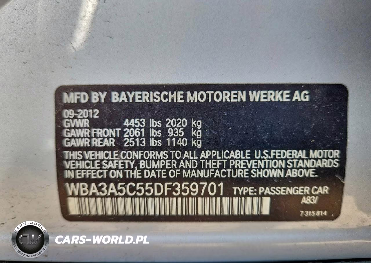 2013 BMW 328 I VIN:WBA3A5C55DF359701 - 12