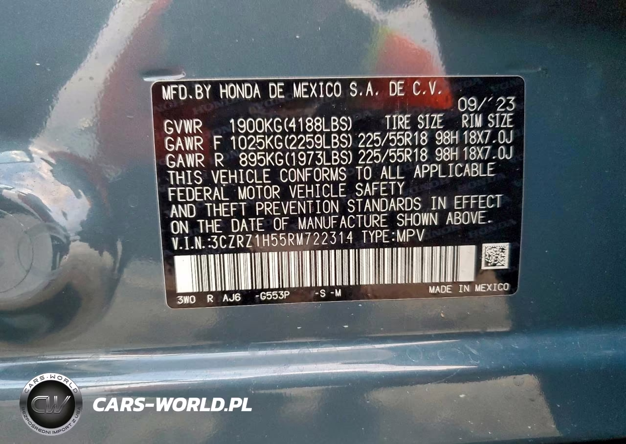 2024 Honda Hr-V Sport VIN:3CZRZ1H55RM722314 - 14