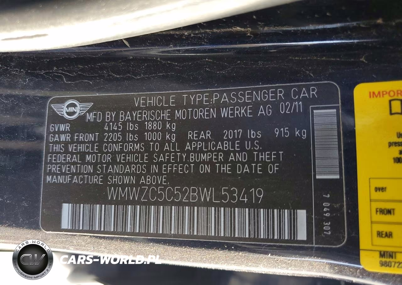 2011 Mini Cooper Cou VIN:WMWZC5C52BWL53419 - 12