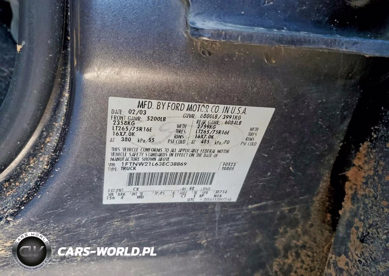 2003 Ford F250 Super Duty VIN:1FTNW21L63EC38869 - 13