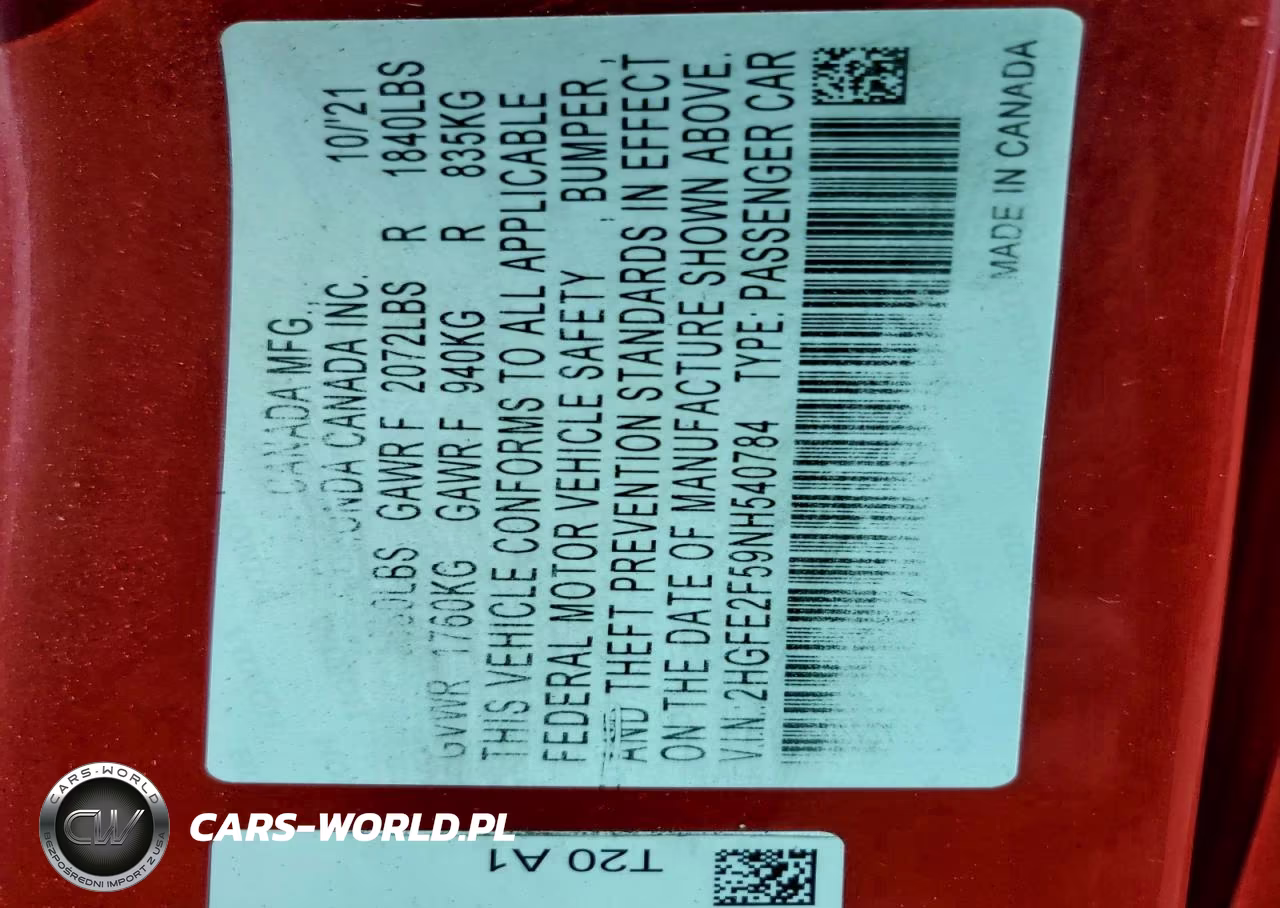 2022 Honda Civic Sport VIN:2HGFE2F59NH540784 - 12