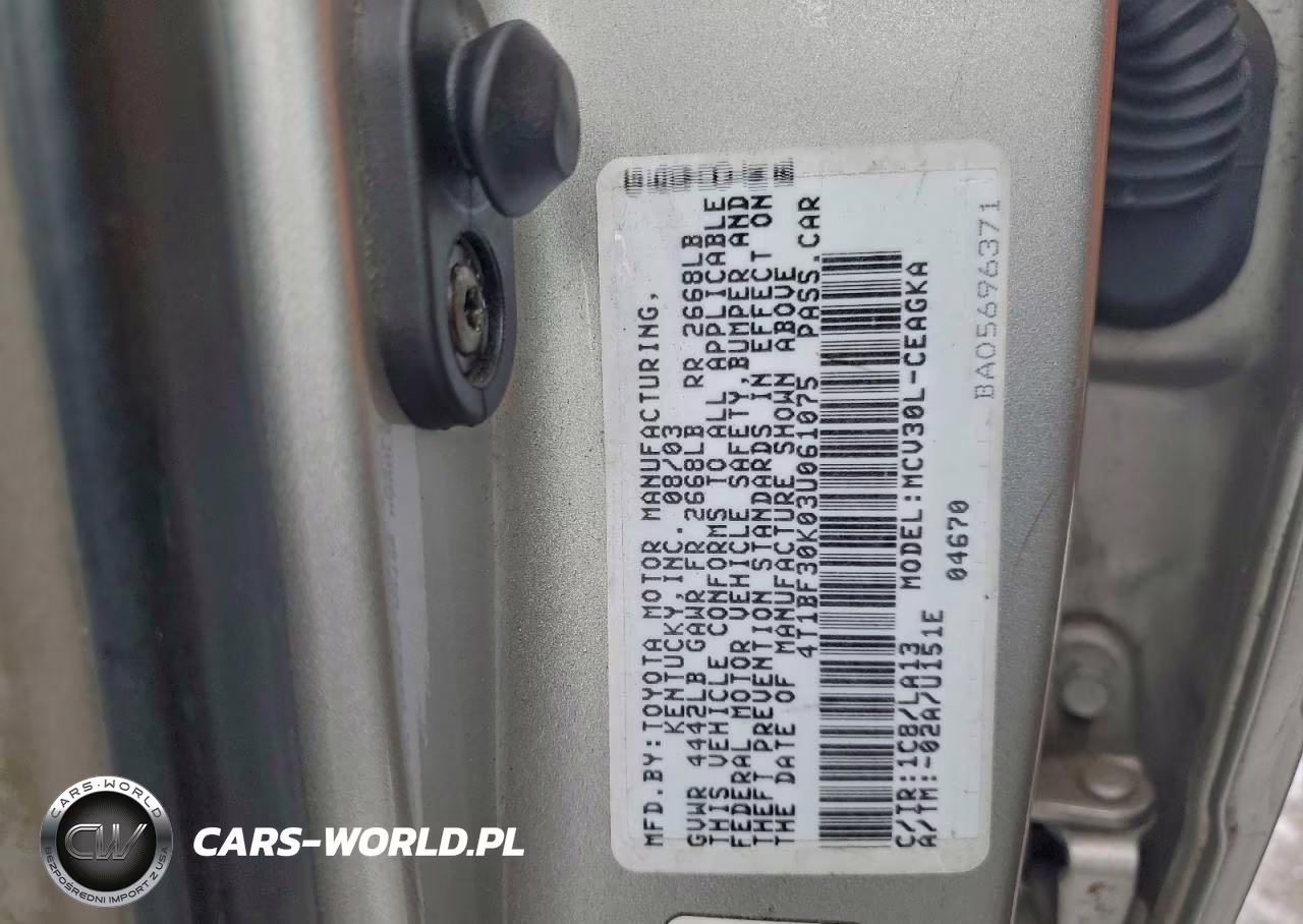 2003 Toyota Camry VIN:4T1BF30K03U061075 - 12