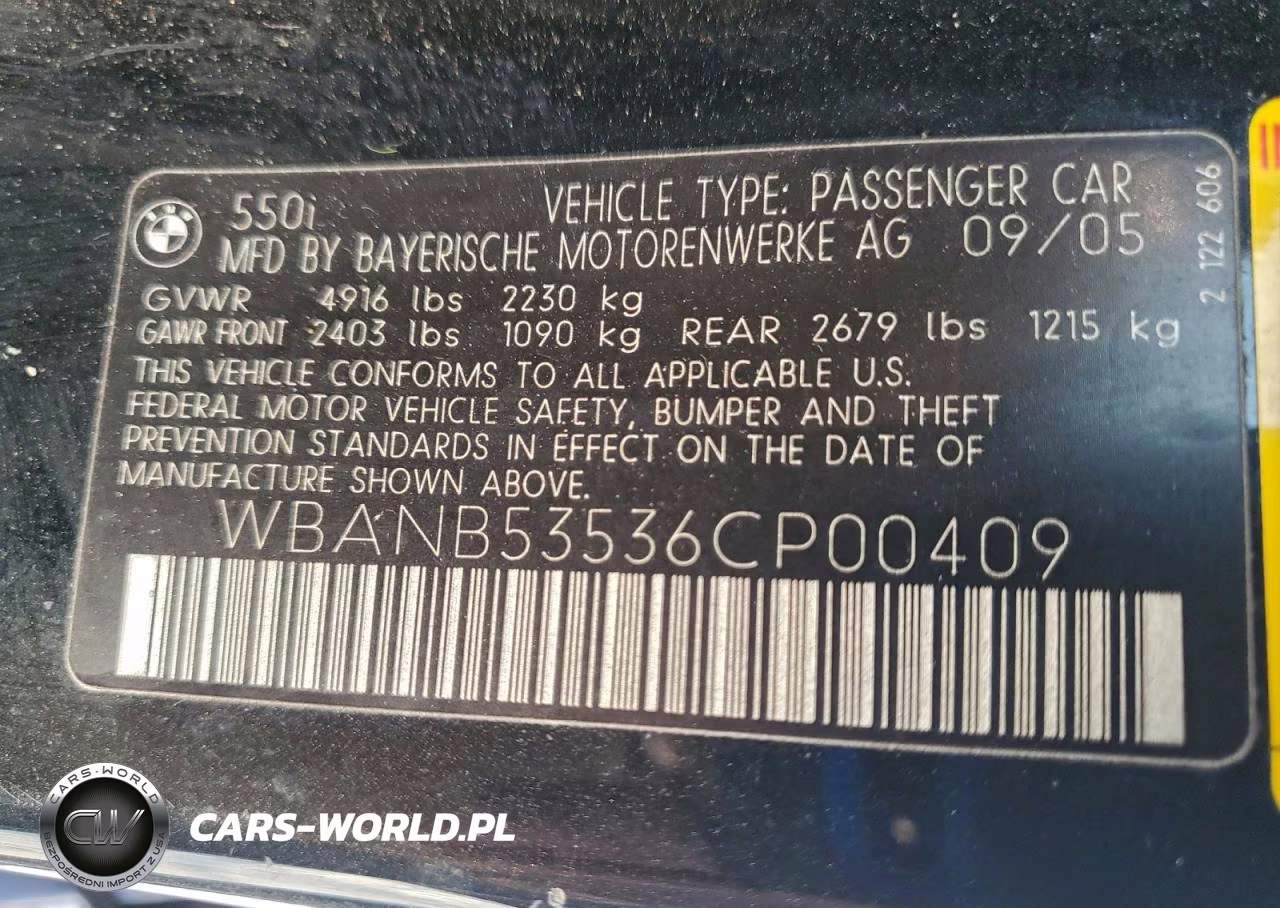 2006 BMW 550 I VIN:WBANB53536CP00409 - 12