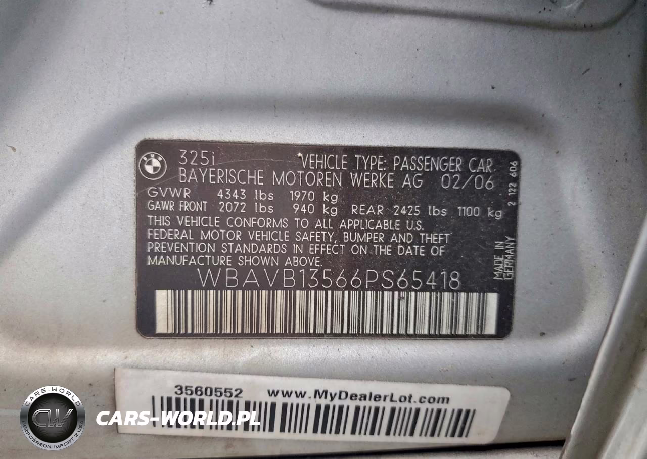 2006 BMW 325 I VIN:WBAVB13566PS65418 - 12