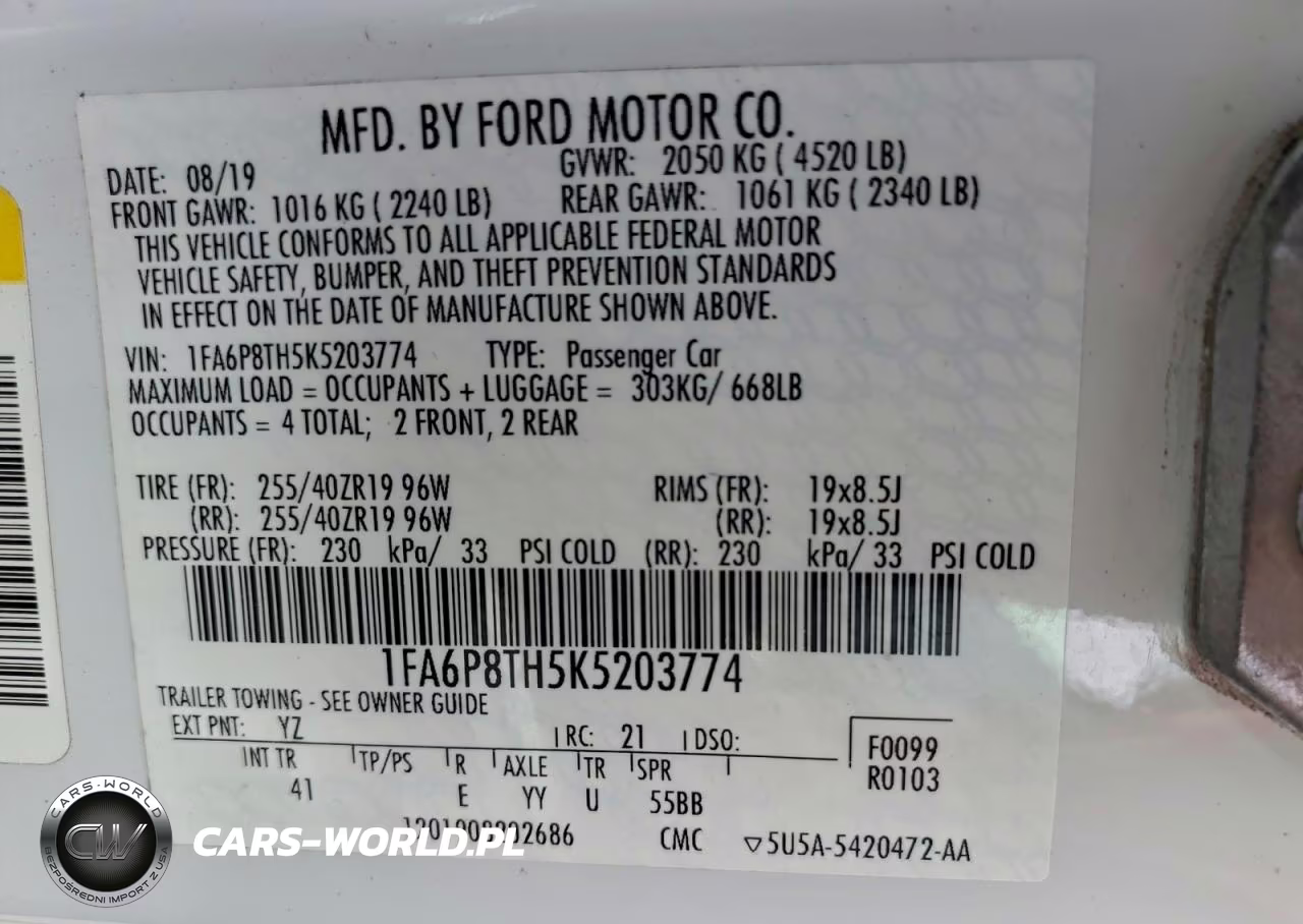 2019 Ford Mustang VIN:1FA6P8TH5K5203774 - 12