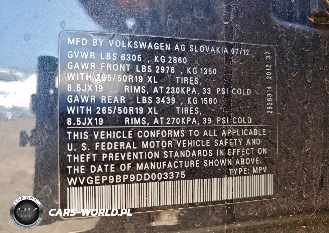 2013 Volkswagen Touareg V6 Tdi VIN:WVGEP9BP9DD003375 - 12