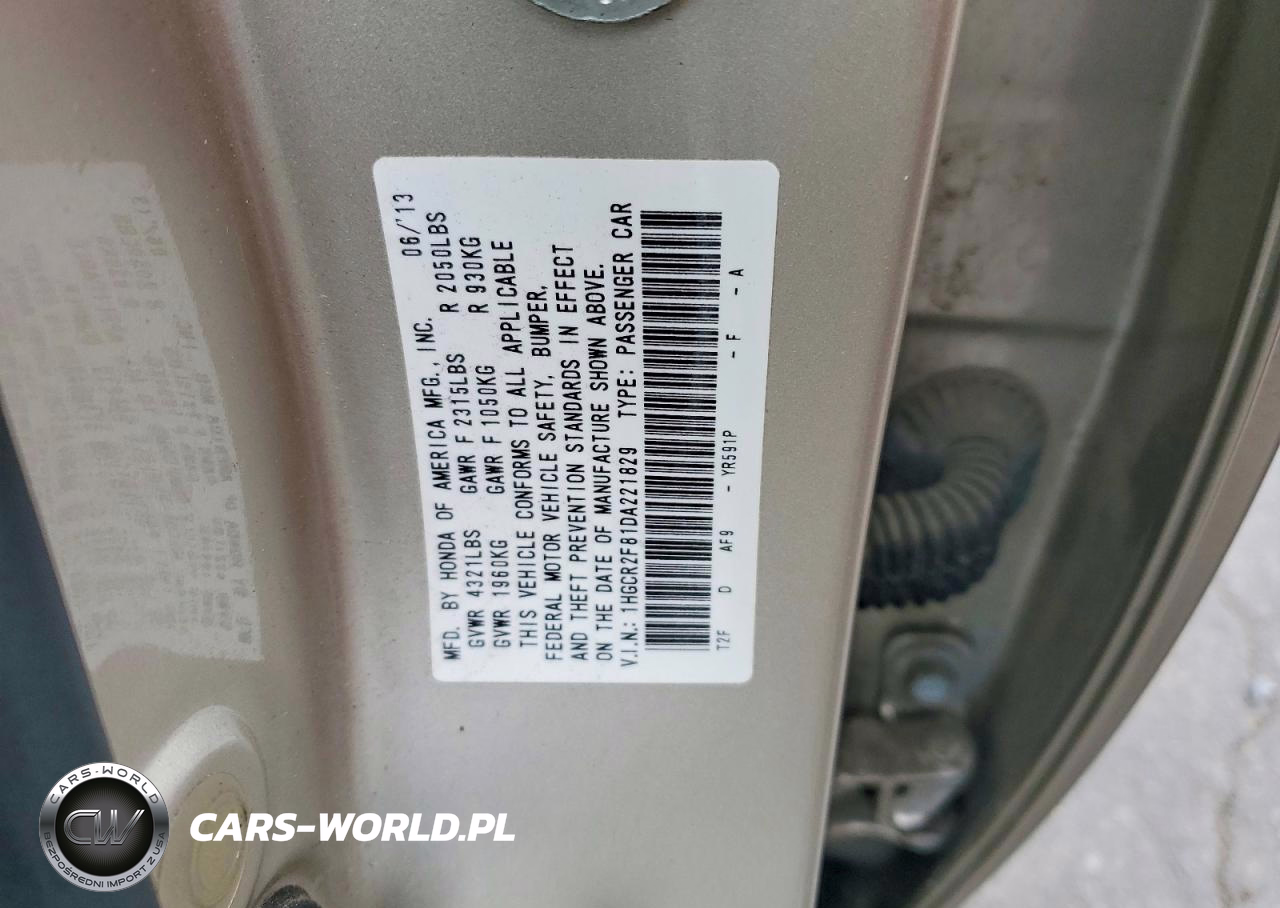 2013 Honda Accord Exl VIN:1HGCR2F81DA221829 - 12