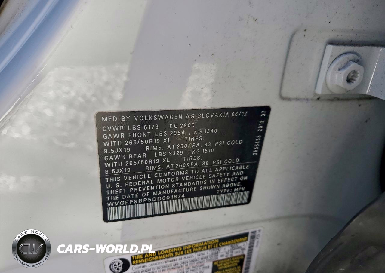 2013 Volkswagen Touareg V6 VIN:WVGEF9BP5DD001674 - 12