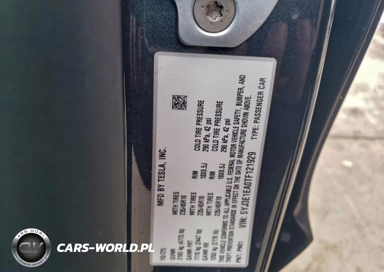 2026 Tesla Model 3 VIN:5YJ3E1EA0TF121929 - 12