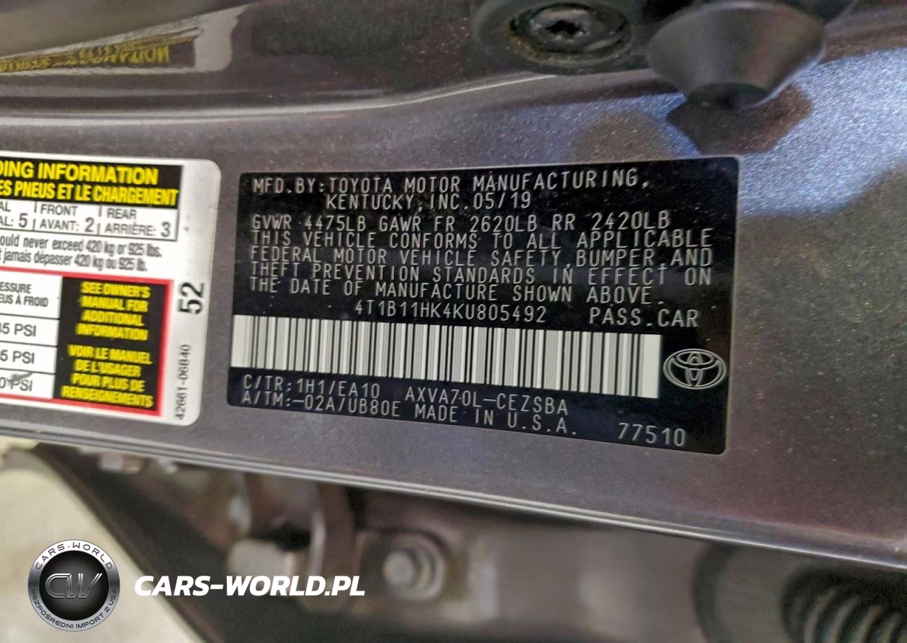 2019 Toyota Camry L VIN:4T1B11HK4KU805492 - 12