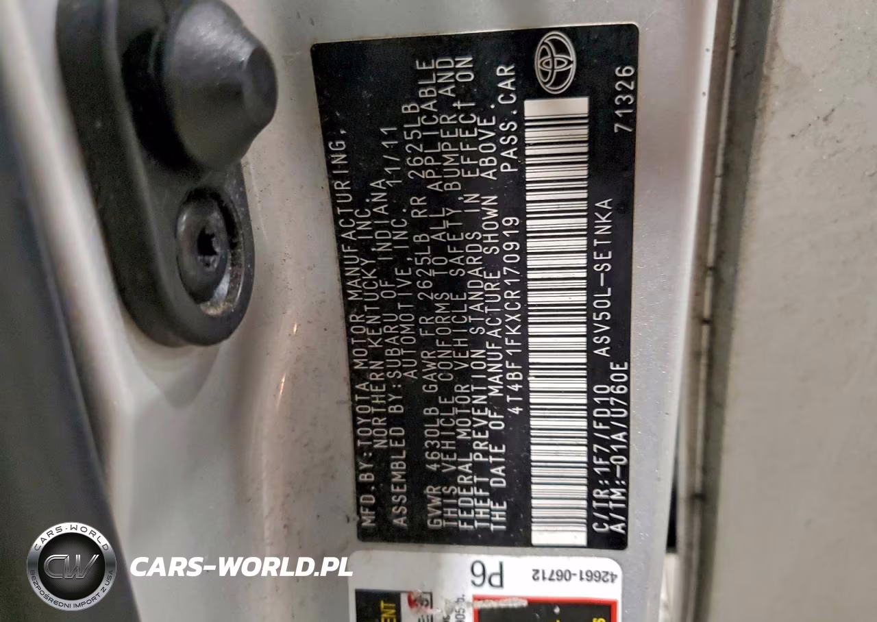 2012 Toyota Camry VIN:4T4BF1FKXCR170919 - 12