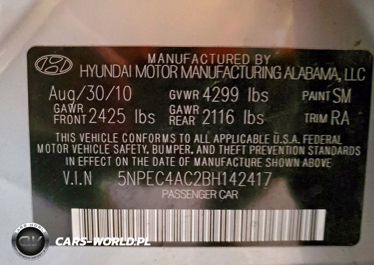 2011 Hyundai Sonata Se VIN:5NPEC4AC2BH142417 - 12