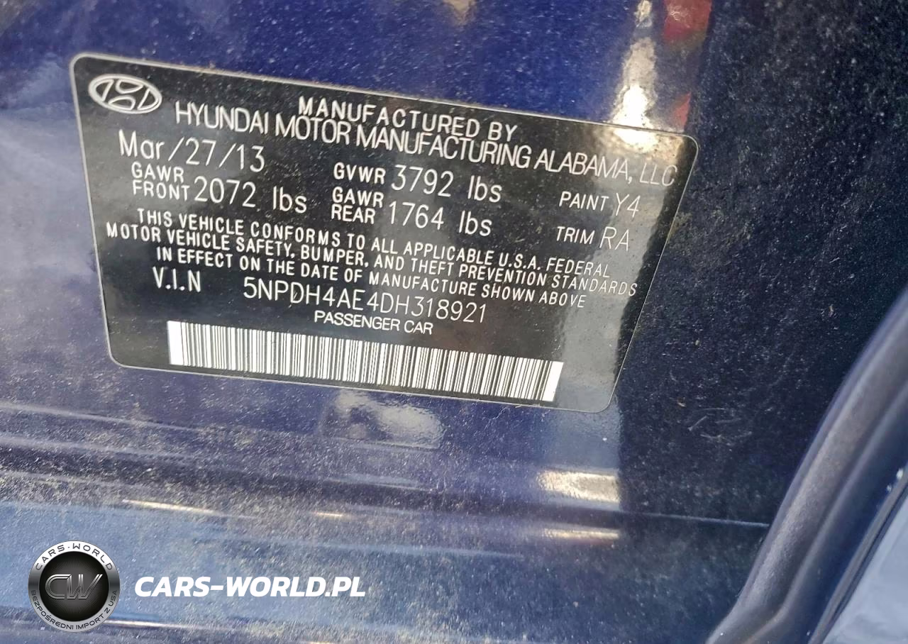 2013 Hyundai Elantra Gls VIN:5NPDH4AE4DH318921 - 12