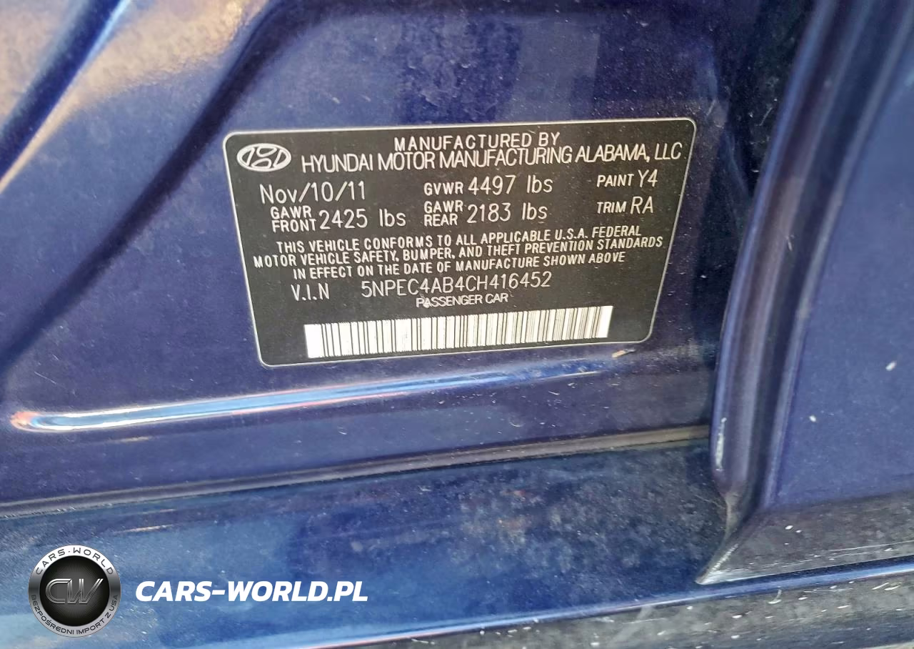 2012 Hyundai Sonata Se VIN:5NPEC4AB4CH416452 - 13
