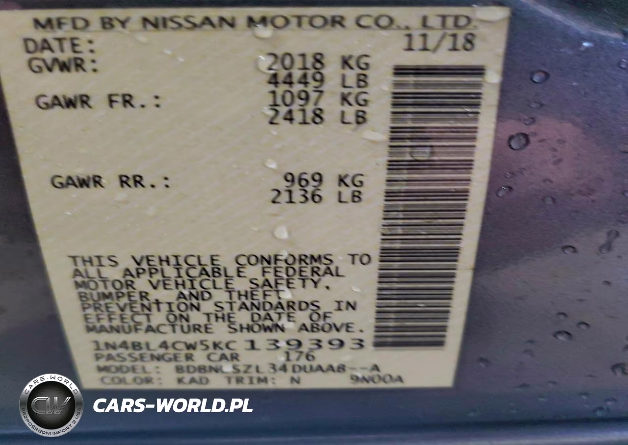 2019 Nissan Altima 2.5 Sr VIN:1N4BL4CW5KC139393 - 12