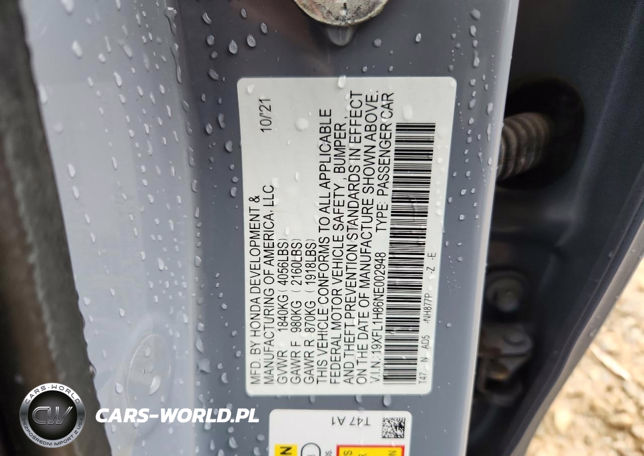 2022 Honda Civic Sport Touring VIN:19XFL1H86NE002948 - 13