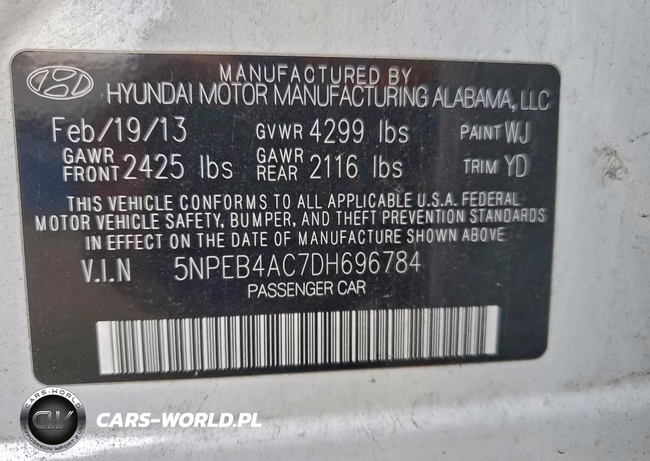 2013 Hyundai Sonata Gls VIN:5NPEB4AC7DH696784 - 12