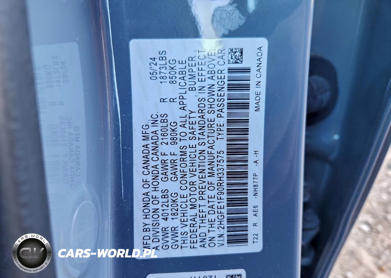 2024 Honda Civic Touring VIN:2HGFE1F90RH337575 - 13