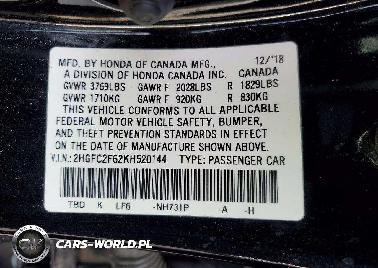 2019 Honda Civic Lx VIN:2HGFC2F62KH520144 - 12