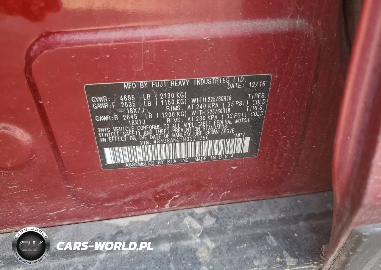 2017 Subaru Outback 2.5I Limited VIN:4S4BSANC1H3321756 - 12