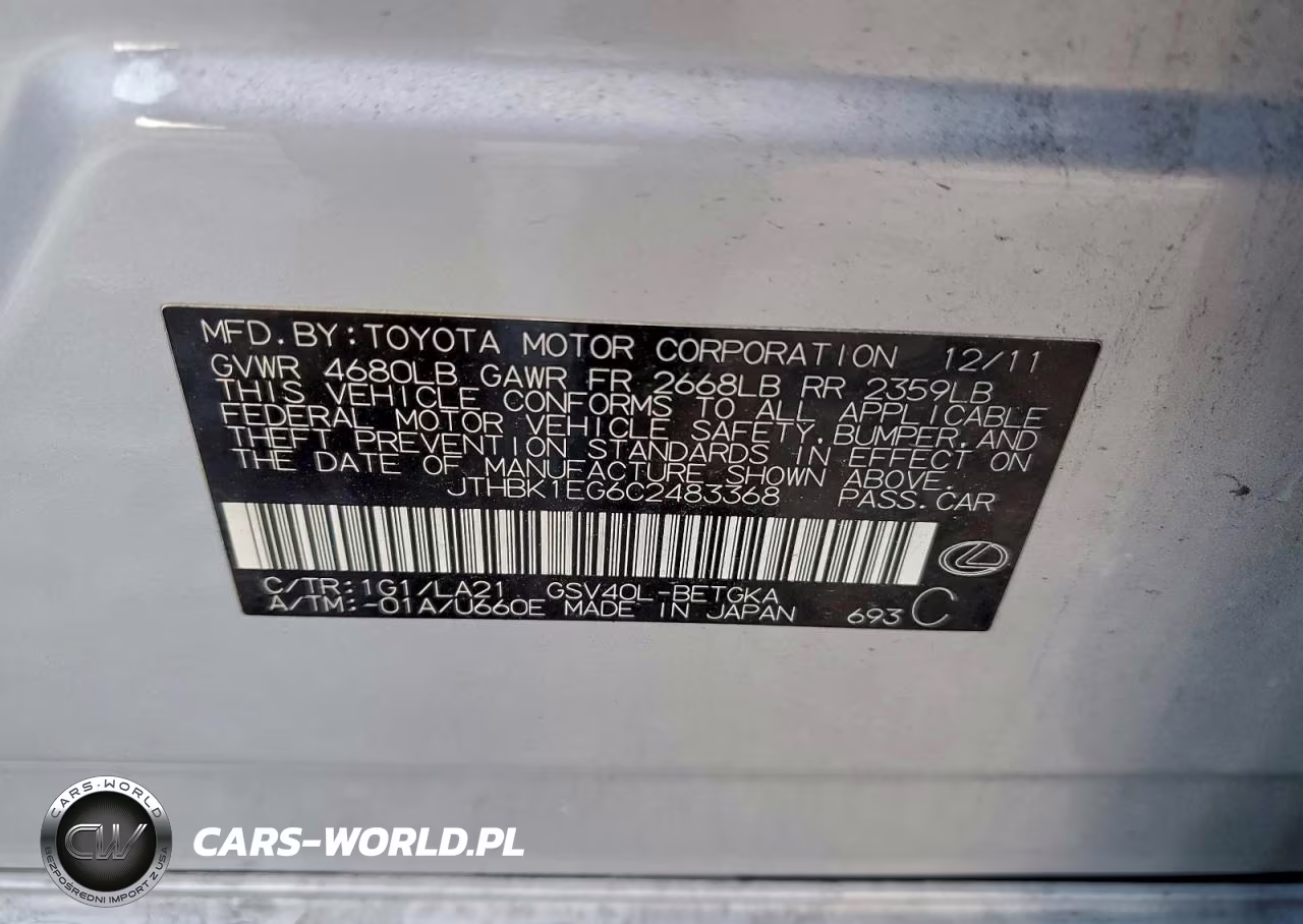 2012 Lexus Es 350 VIN:JTHBK1EG6C2483368 - 12