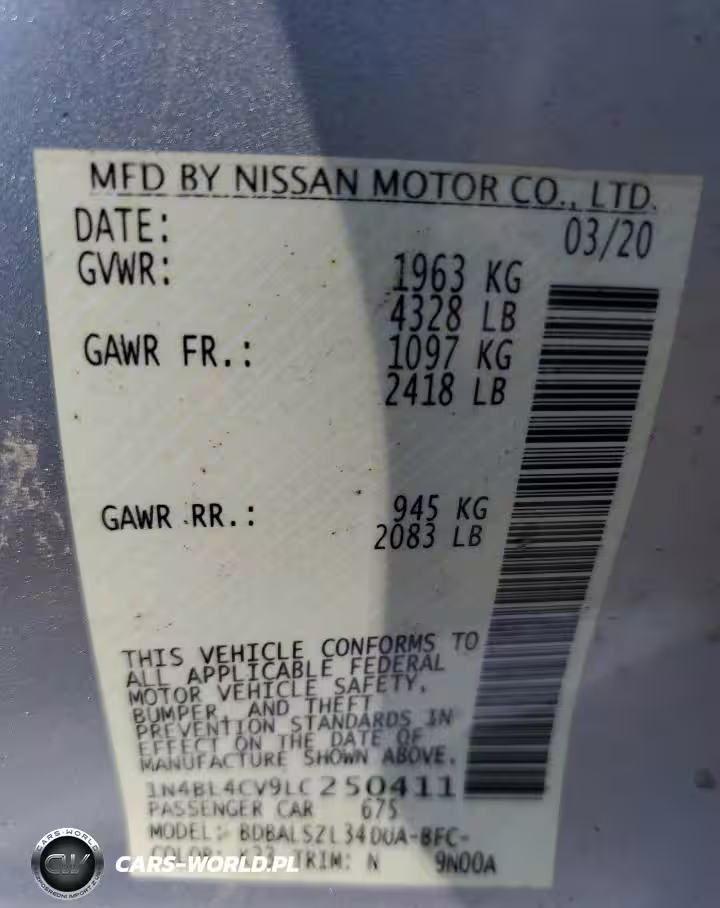 2020 Nissan Altima Sr VIN:1N4BL4CV9LC250411 - 12