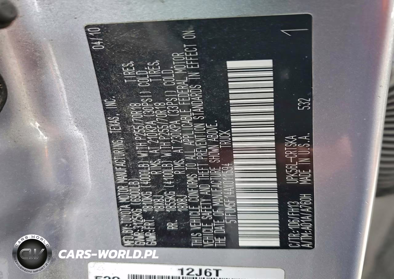 2010 Toyota Tundra Double Cab Sr5 VIN:5TFUM5F14AX011594 - 12