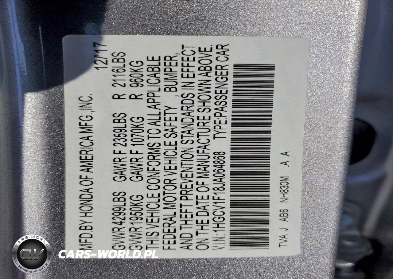 2018 Honda Accord Lx VIN:1HGCV1F18JA064868 - 12