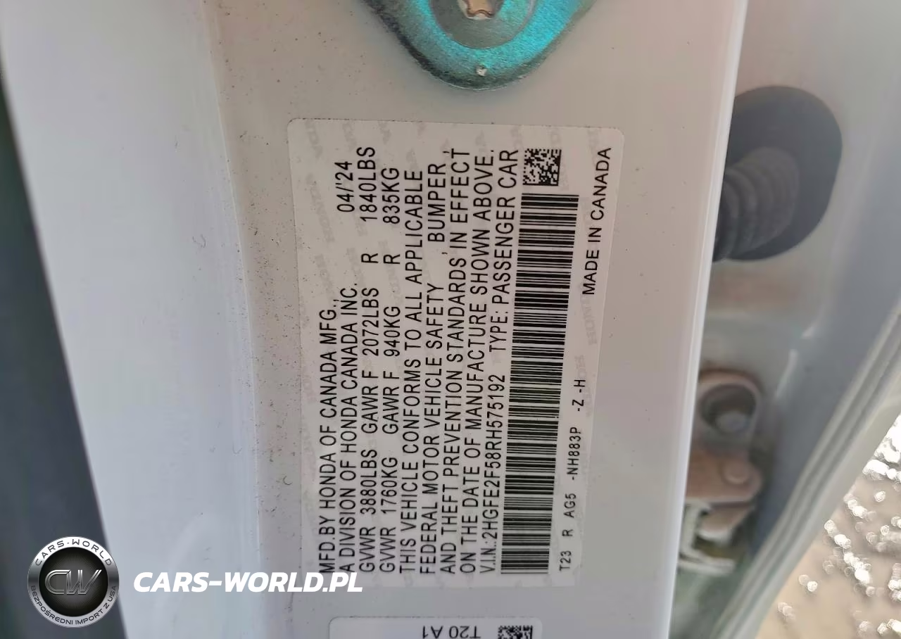 2024 Honda Civic Sport VIN:2HGFE2F58RH575192 - 12
