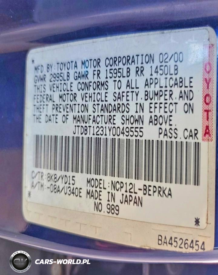 2000 Toyota Echo VIN:JTDBT1231Y0049555 - 12