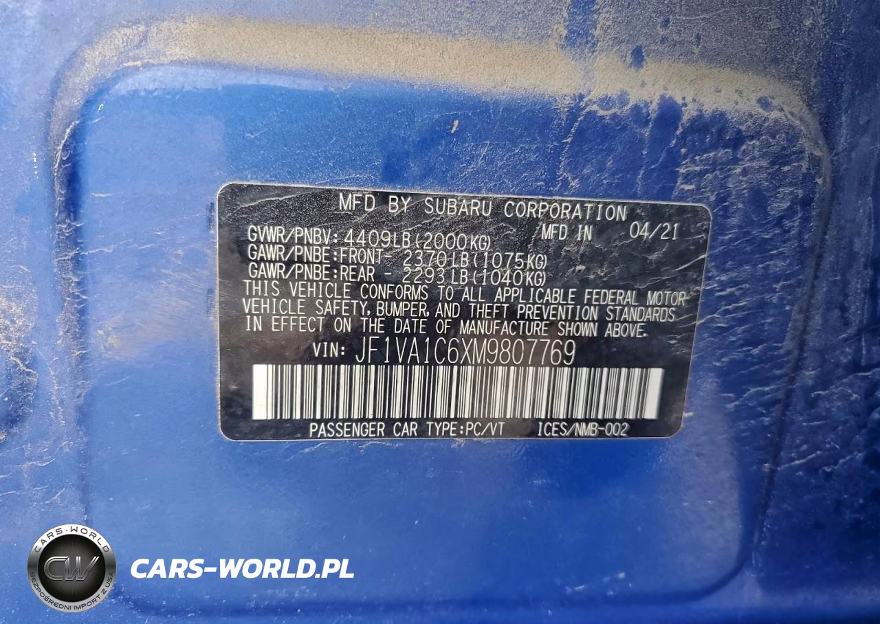 2021 Subaru Wrx Premium VIN:JF1VA1C6XM9807769 - 12