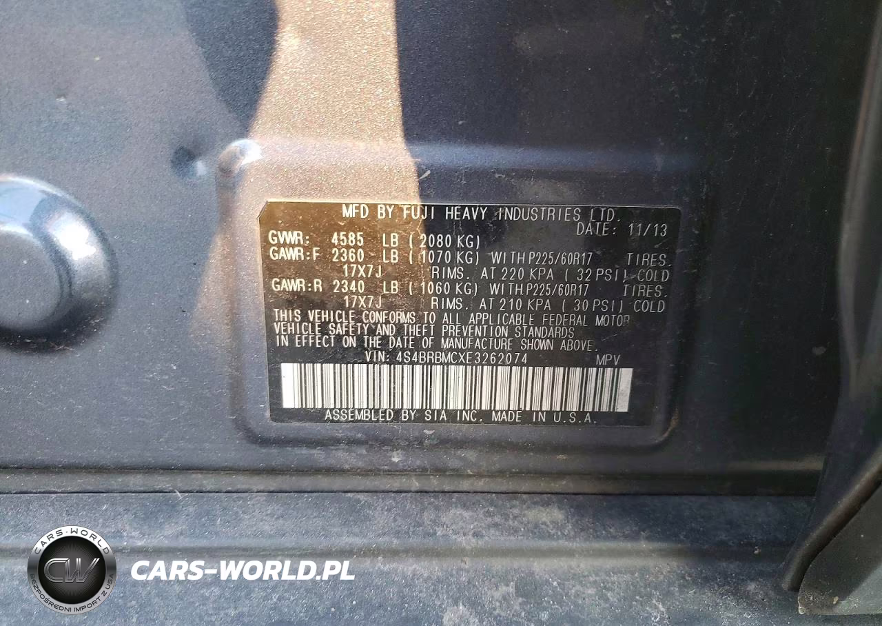 2014 Subaru Outback 2.5I Limited VIN:4S4BRBMCXE3262074 - 14
