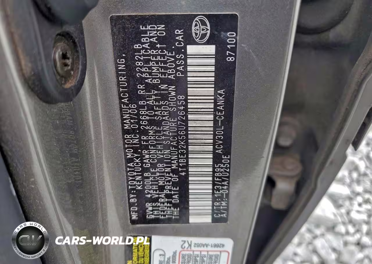 2006 Toyota Camry Le VIN:4T1BE32K56U726458 - 12