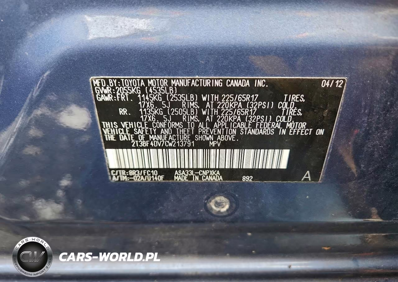 2012 Toyota Rav4 VIN:2T3BF4DV7CW213791 - 13