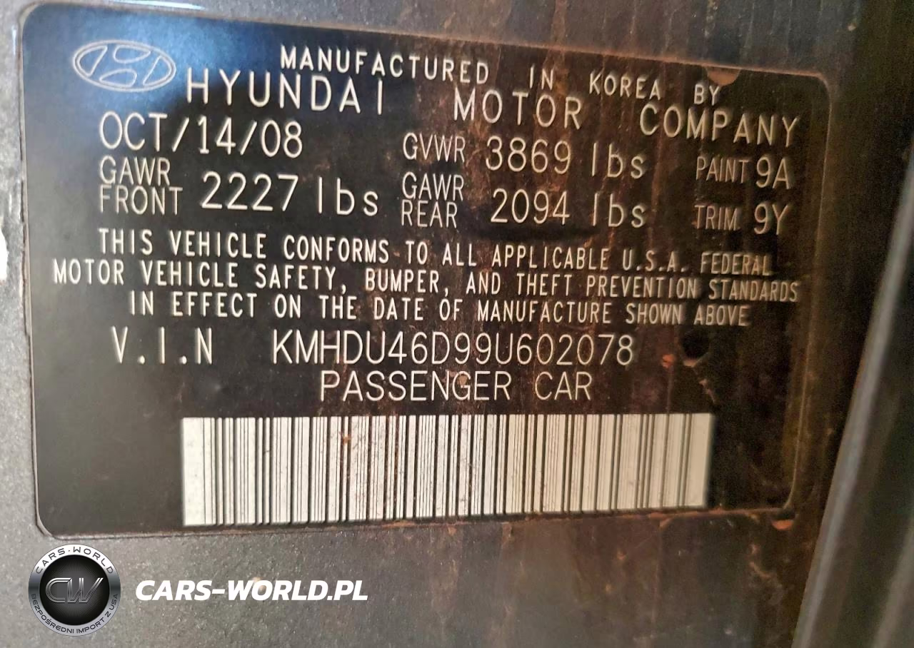 2009 Hyundai Elantra Gls VIN:KMHDU46D99U602078 - 13