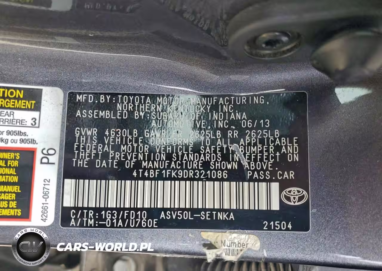 2013 Toyota Camry L VIN:4T4BF1FK9DR321086 - 13