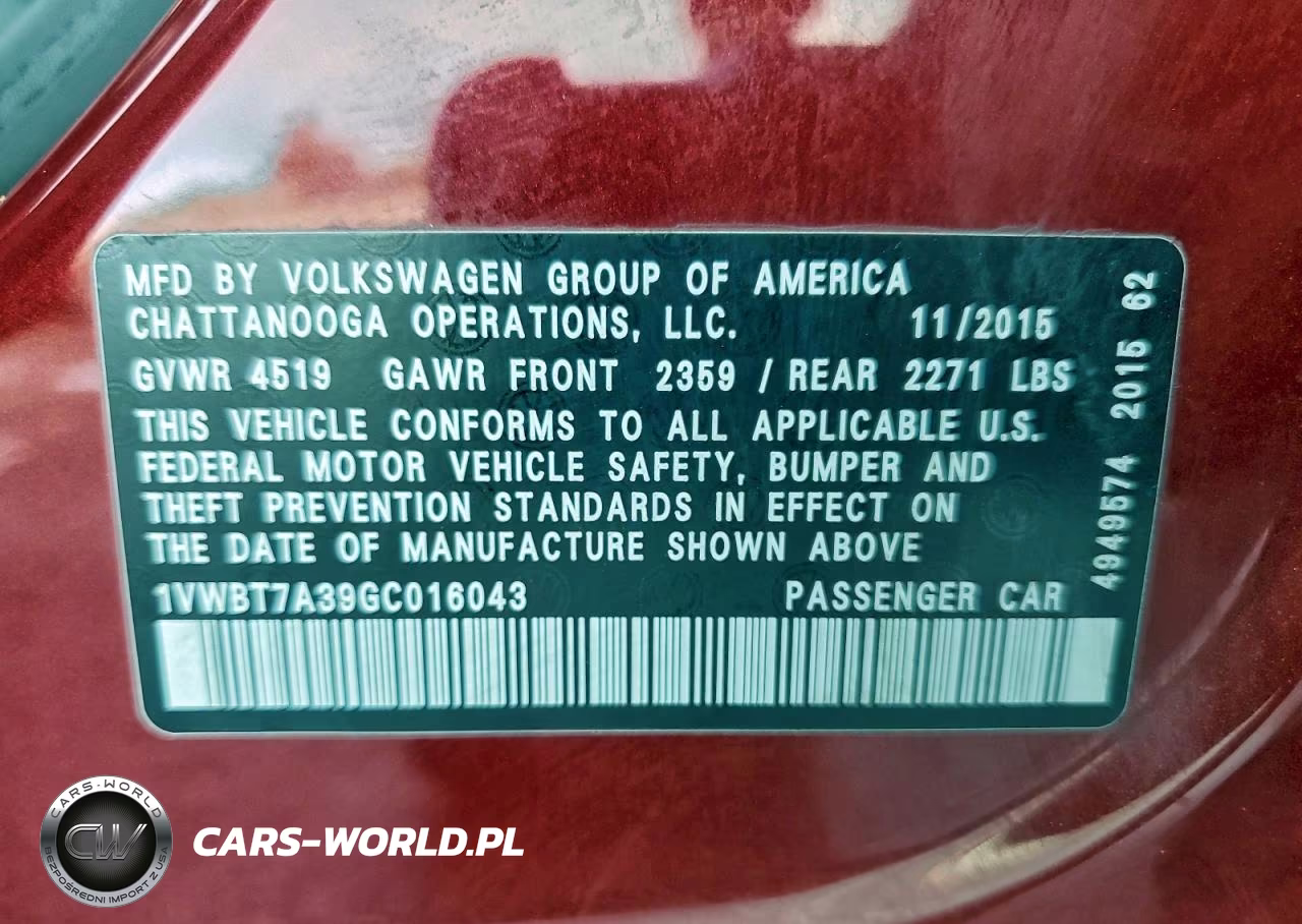 2016 Volkswagen Passat Se VIN:1VWBT7A39GC016043 - 12