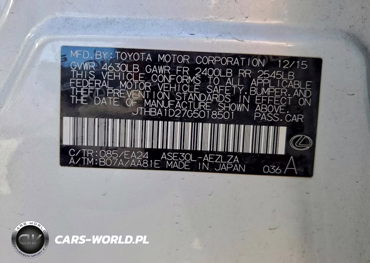 2016 Lexus Is 200T VIN:JTHBA1D27G5018501 - 12