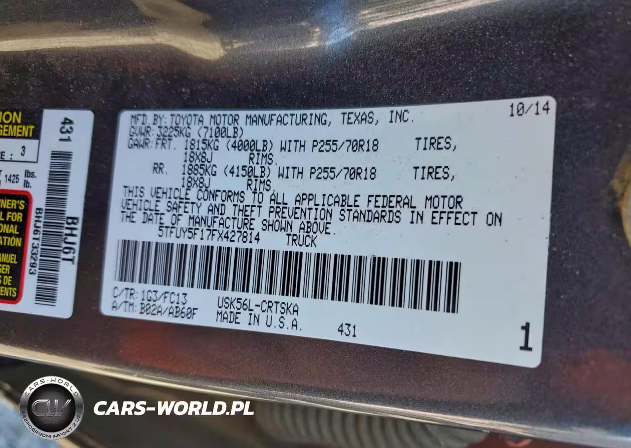 2015 Toyota Tundra Double Cab Sr VIN:5TFUY5F17FX427814 - 12