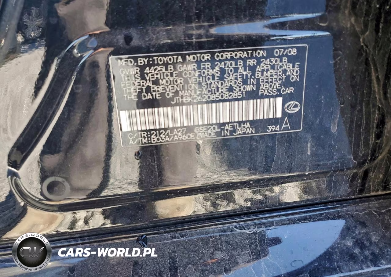2008 Lexus Is 250 VIN:JTHBK262085082851 - 12