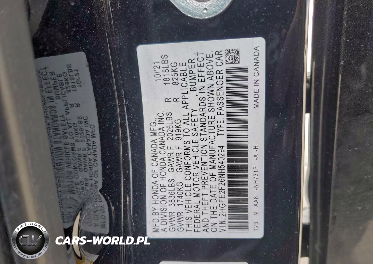 2022 Honda Civic Lx VIN:2HGFE2F26NH540294 - 12