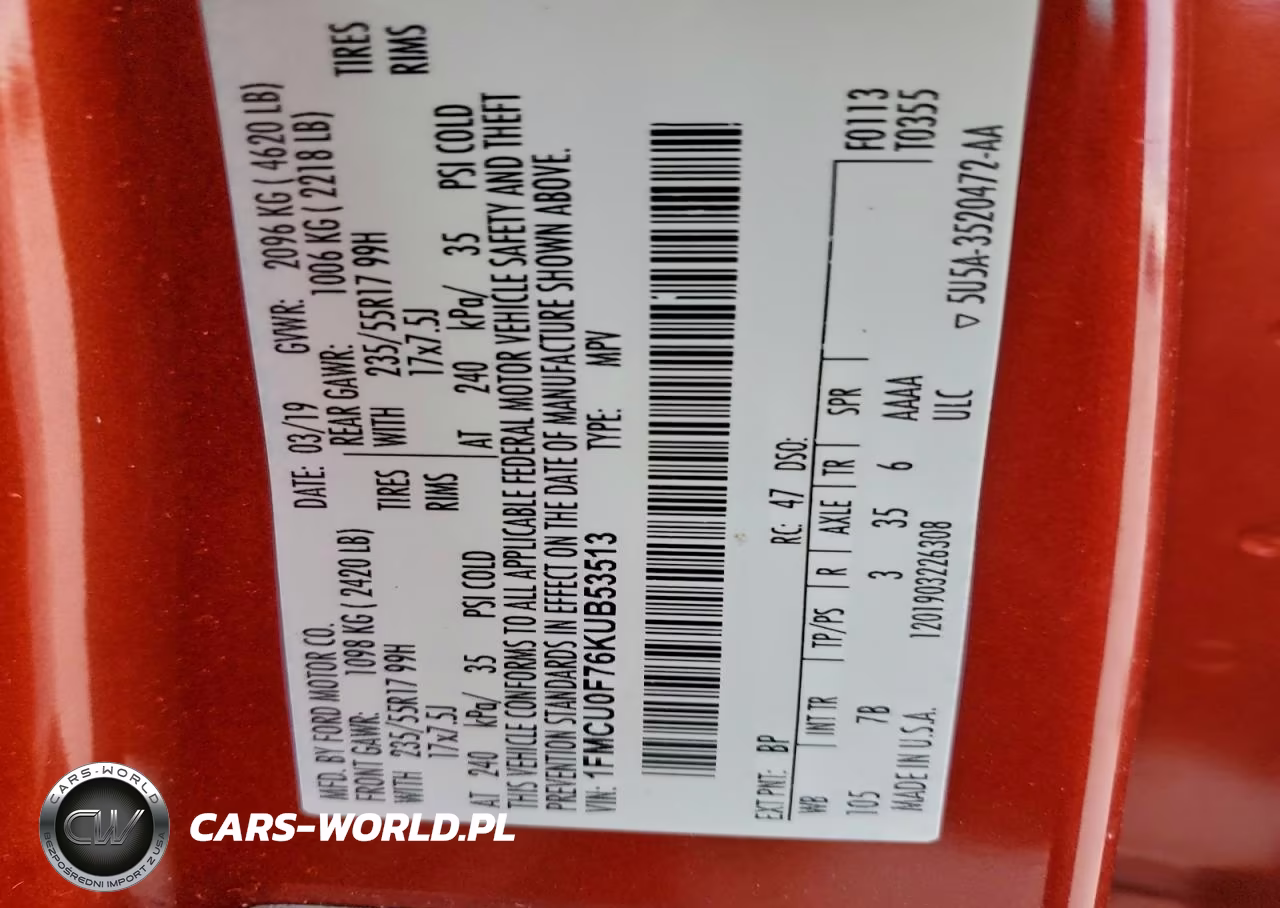 2019 Ford Escape S VIN:1FMCU0F76KUB53513 - 13