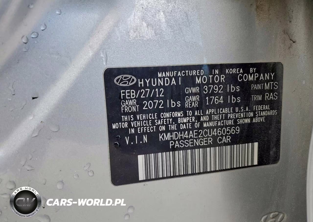2012 Hyundai Elantra Gls VIN:KMHDH4AE2CU460569 - 12