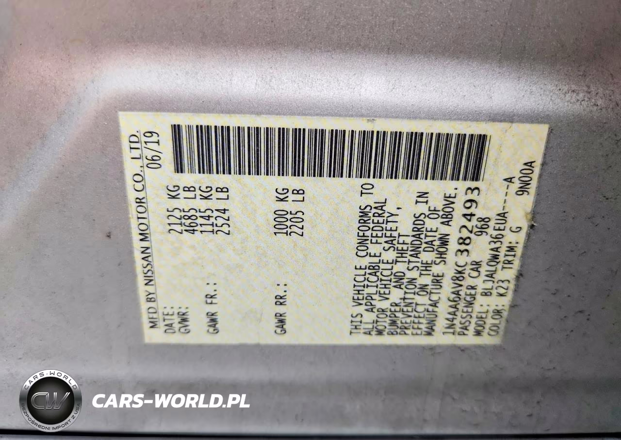 2019 Nissan Maxima S VIN:1N4AA6AV8KC382493 - 12