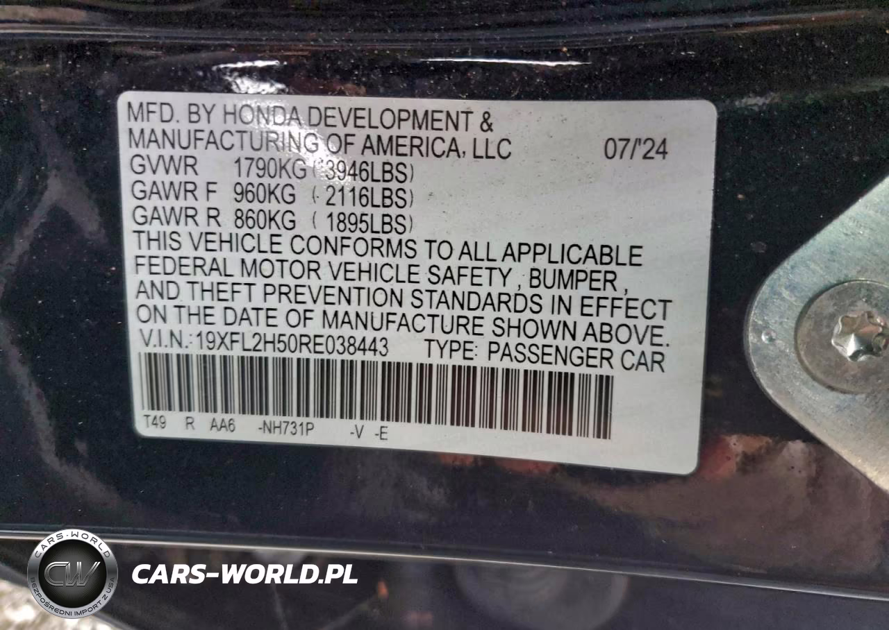 2024 Honda Civic Lx VIN:19XFL2H50RE038443 - 12