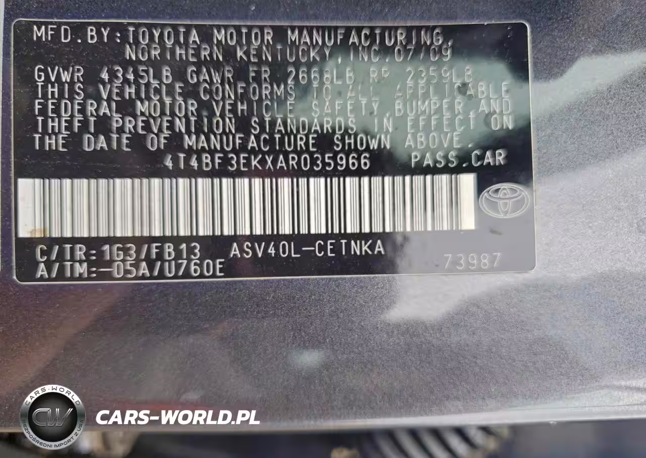 2010 Toyota Camry Base VIN:4T4BF3EKXAR035966 - 12