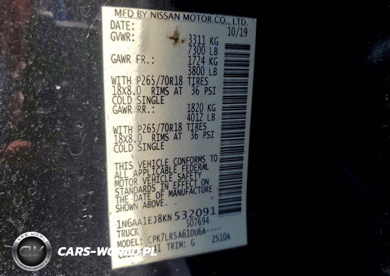 2019 Nissan Titan S VIN:1N6AA1EJ8KN532091 - 13