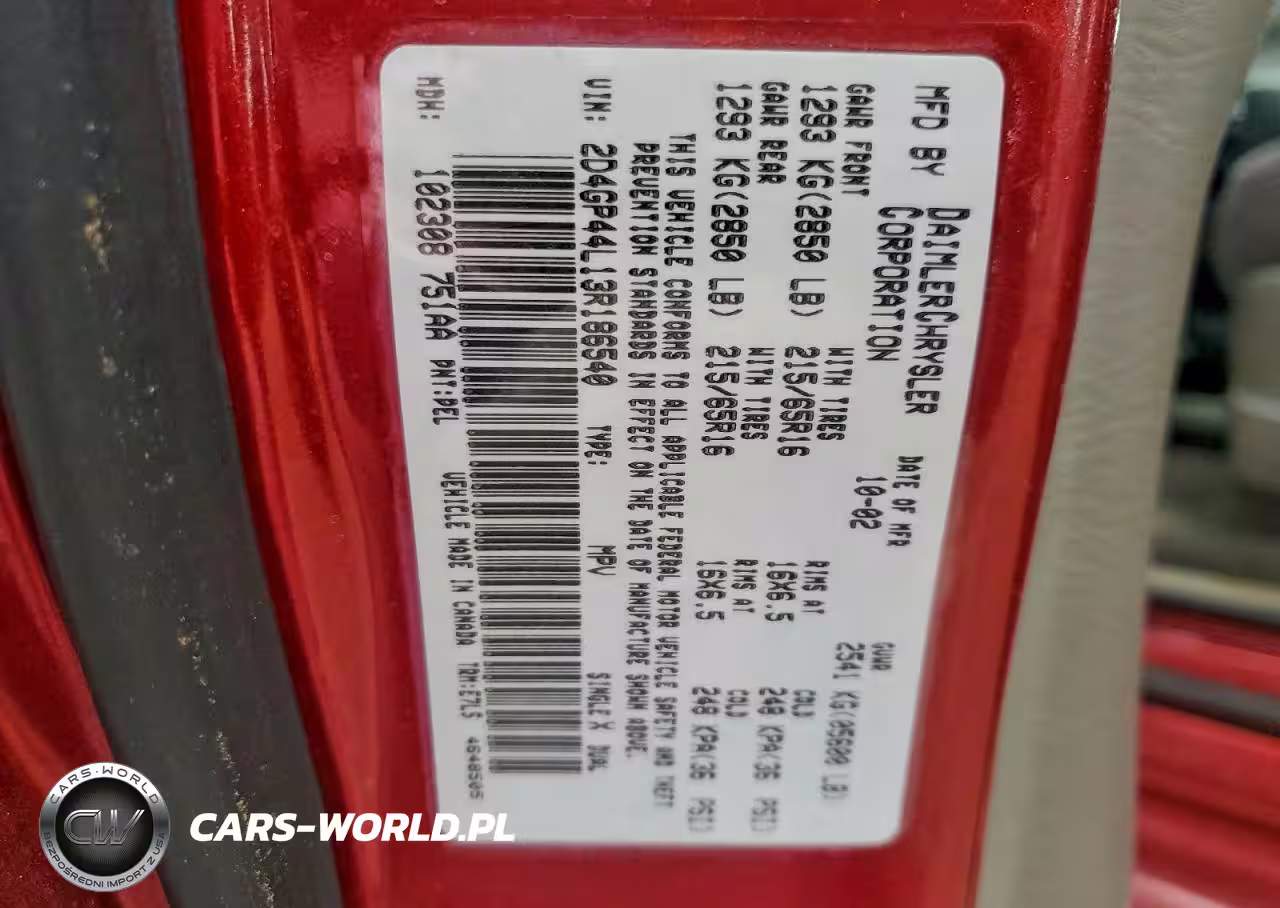 2003 Dodge Grand Caravan Sport VIN:2D4GP44L13R186540 - 13